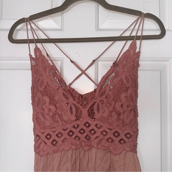 Free People Adella Lace ruffled tiered Mini slip Dress in Rose Pink M - Picture 5 of 13